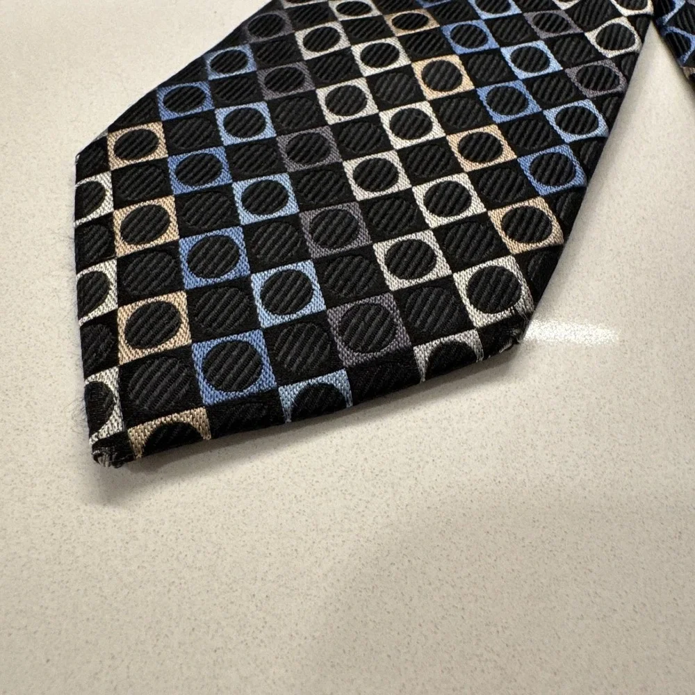 Michael Kors Tie Black Blue Geometric Necktie 100%‎ Silk Rockabilly Grunge Goth